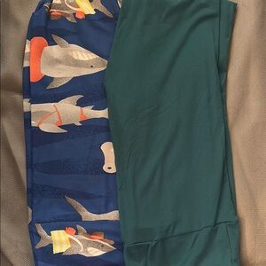 Shark Adventure lularoe leggings, solid teal leggings